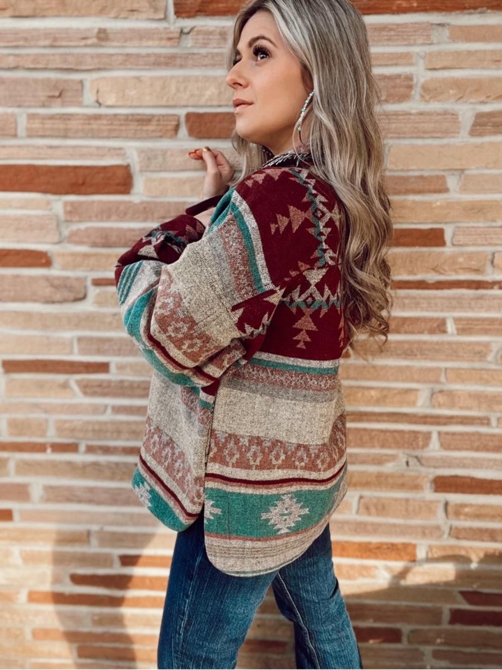 Women's Multi-Color Aztec Button-Up Shacket - Picture 2 of 3